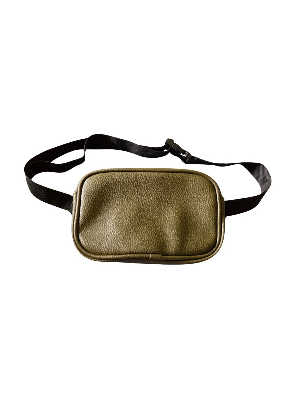 Olive Green Leather Waist Bag with Adjustable Black Strap